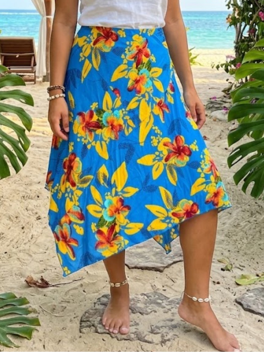 Jams World Asymmetrical Floral Skirt in Francesca Blue - Size Large